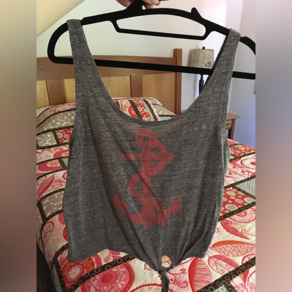 Roxy grey cropped tank with side tie, size medium